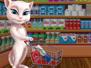 القط انجيلا المتكلمة العاب التسوق في السوبر ماركت لشراء الطعام